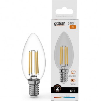 Лампа GAUSS FILAMENT ELEMENTARY Свеча 8W 510lm 2700К Е14 LED 1/10/100
