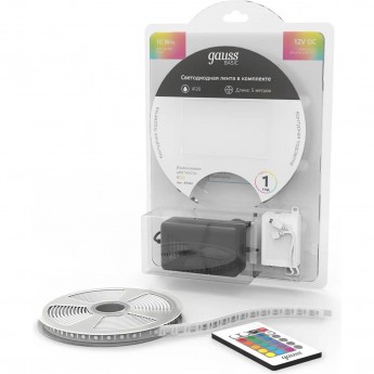 Лента GAUSS BASIC в комплекте LED 5050/60 12V 10W/m 700lm/m RGB 10mm IP20 5m