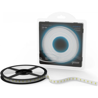 Лента GAUSS LED 2835/60-SMD 4.8W 12V DC холодный белый (блистер 5м)